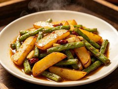 土豆炒豆角：加一勺黄豆酱，比肉还香